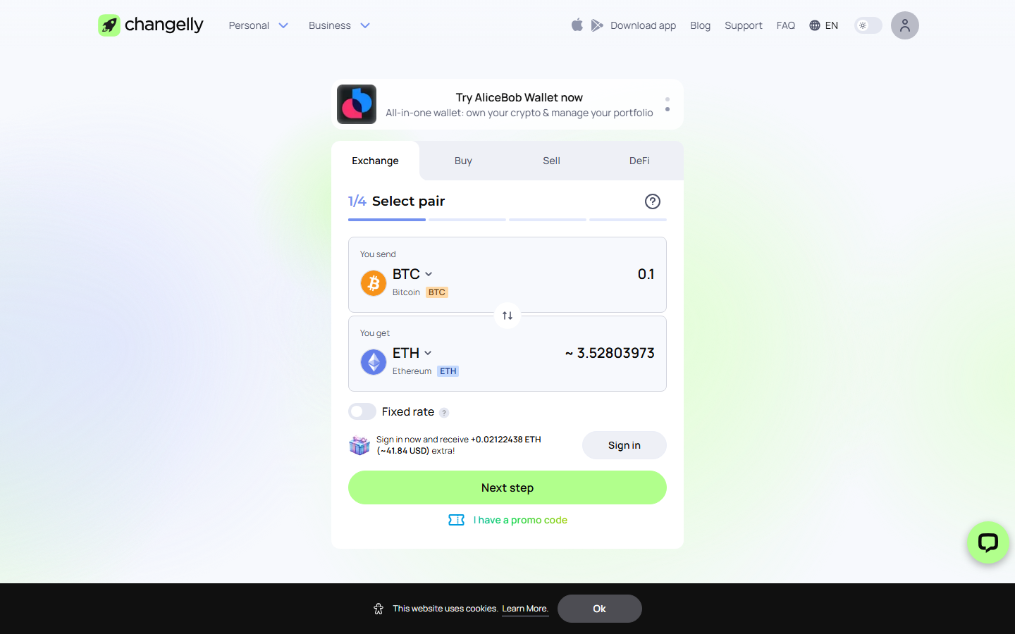Changelly screenshot