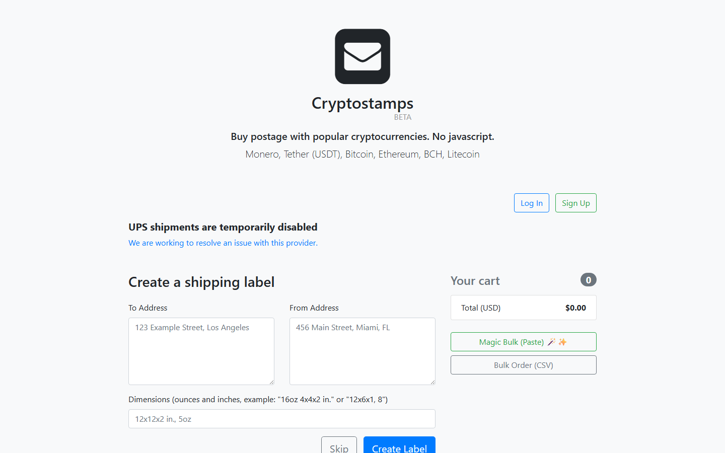 Cryptostamps screenshot