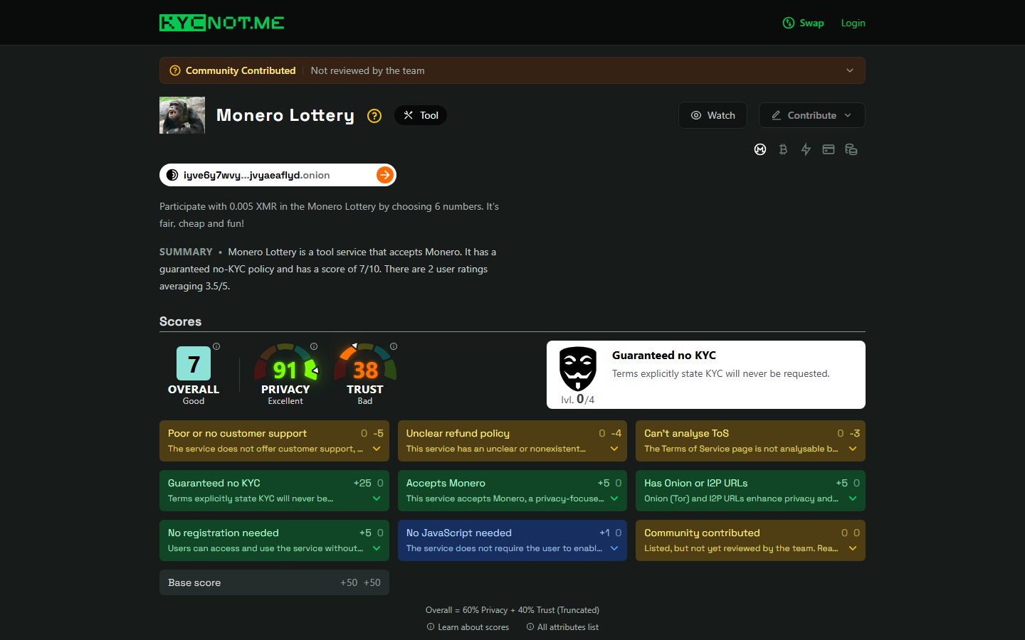 Monero Lottery screenshot
