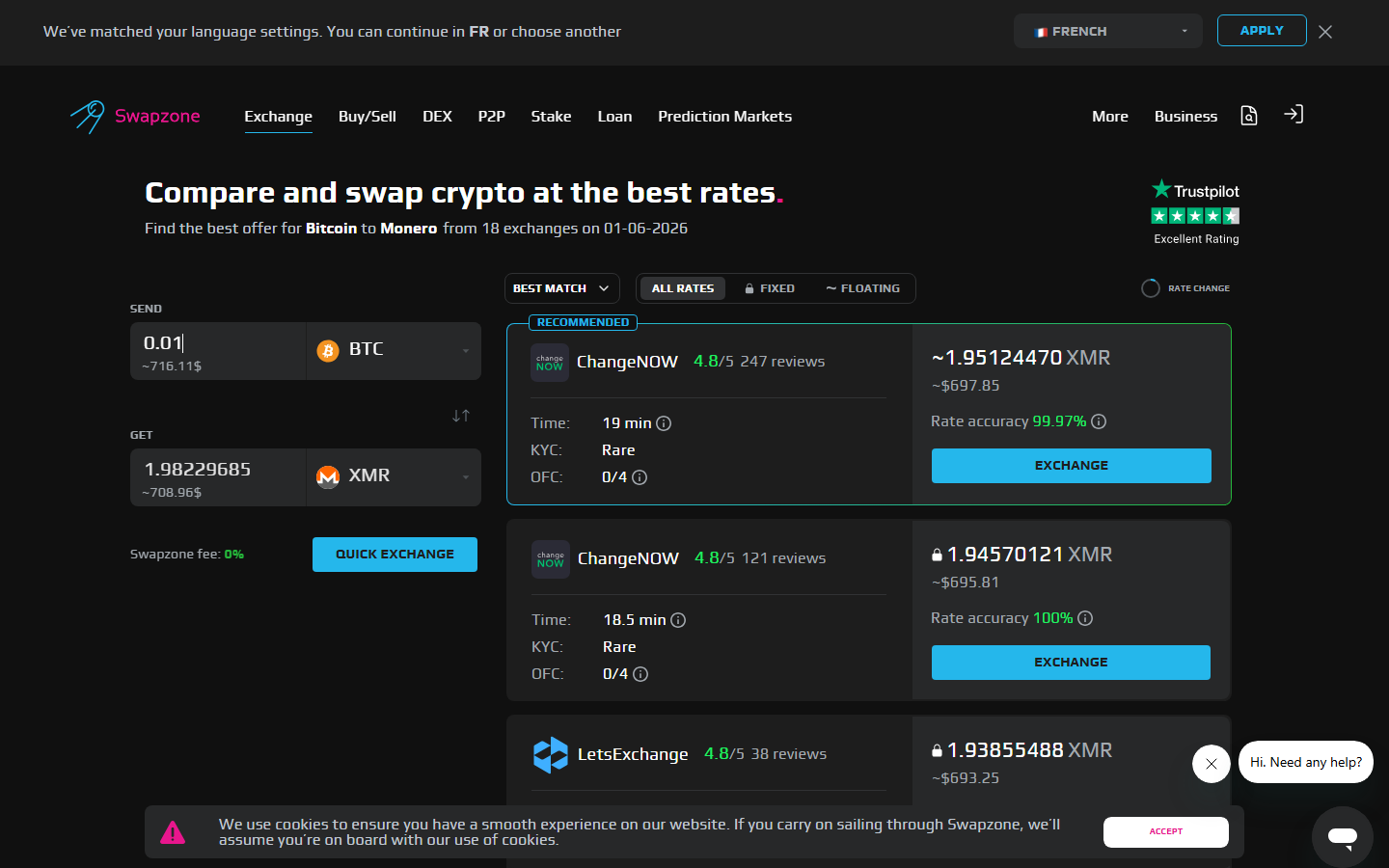 Swapzone screenshot