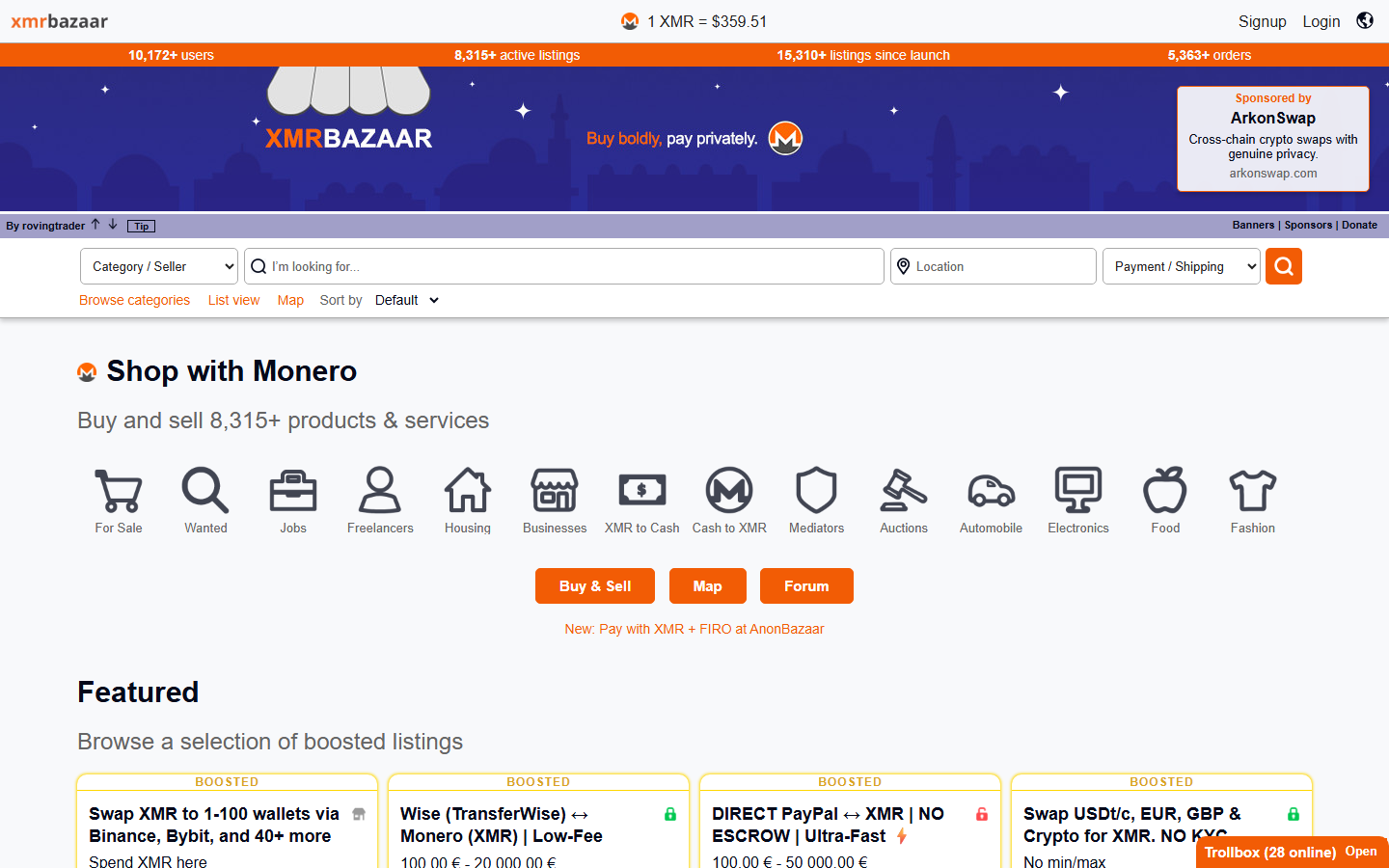 XmrBazaar screenshot