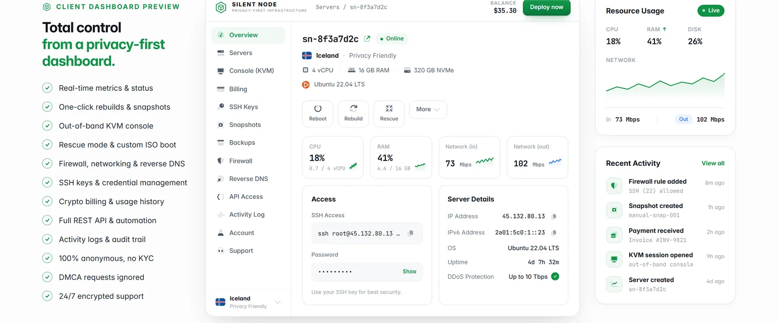 Customer dashboard preview